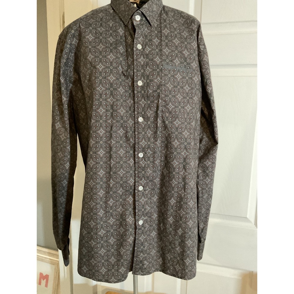Impatient Wolves Mens Cotton Medallion Print Button Down Shirt Brown
